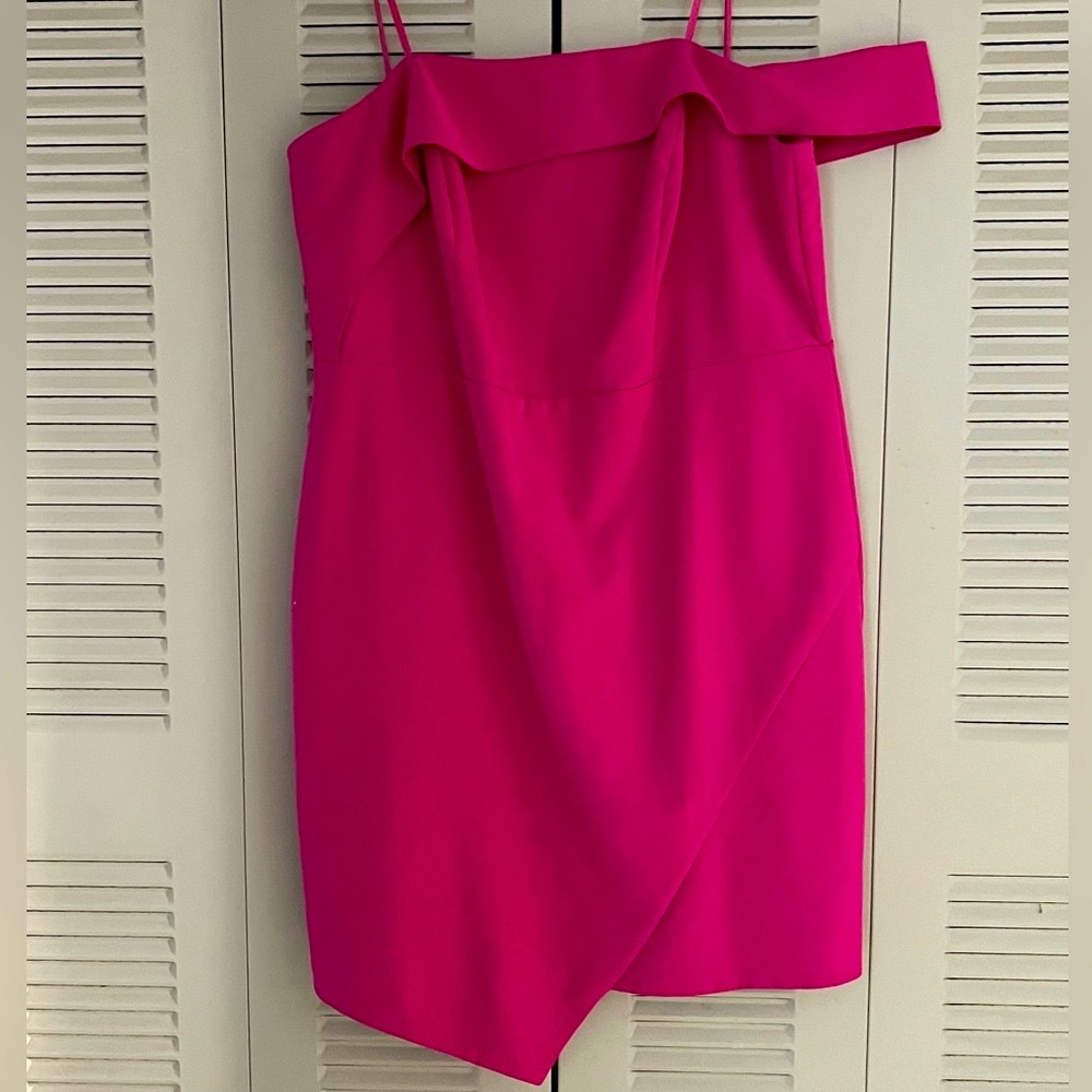 Barbie Pink | strapless cocktail dress | asymmetrical hem | one sleeve